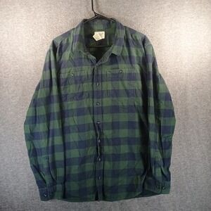 L.L. Bean Flannel Shirt Men L Tall Button Up Long Sleeve Plaid Green Blue Fitted